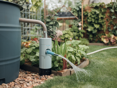 Comment installer un récupérateur d'eau de pluie simple avec filtre et pompe gardena pour arroser automatiquement votre potager