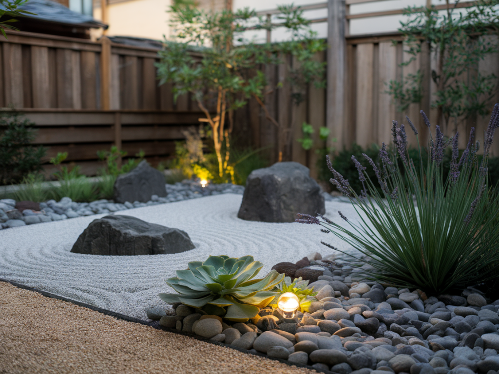 Créer un coin zénitude dans un petit jardin avec plantes, éclairage et matériaux faciles à entretenir